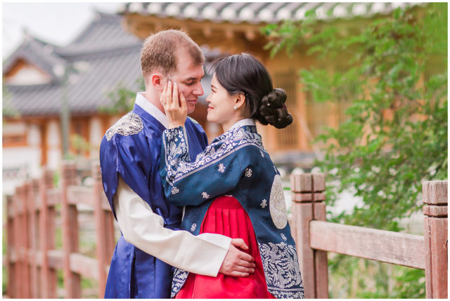 Engagement Session in traditional hanbok in the Eunpyeong Hanok Village in Seoul, South Korea