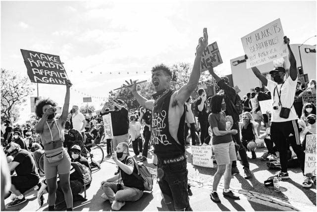 Why I marched with 50,000 people in Hollywood during a global pandemic. Tyler Lofton, artist and musician, protesting at Black Lives Matter protest in Hollywood. 