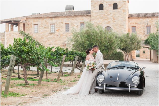 Sunstone Winery, Sunstone Villa Wedding Site - Vineyard Weddings, Santa Barbara - Santa Barbara Speedster Porsche getaway car, bridal portraits