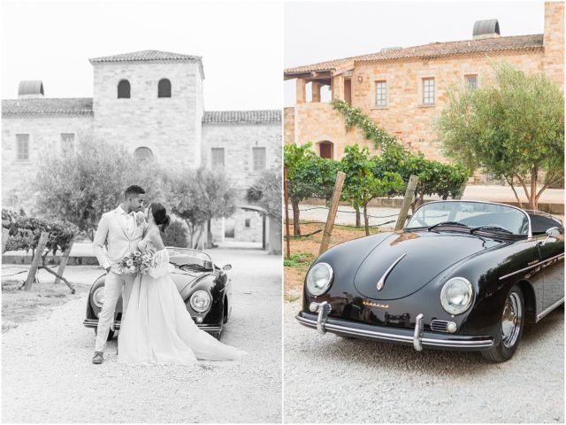 Sunstone Winery, Sunstone Villa Wedding Site - Vineyard Weddings, Santa Barbara - Santa Barbara Speedster Porsche getaway car, bridal portraits