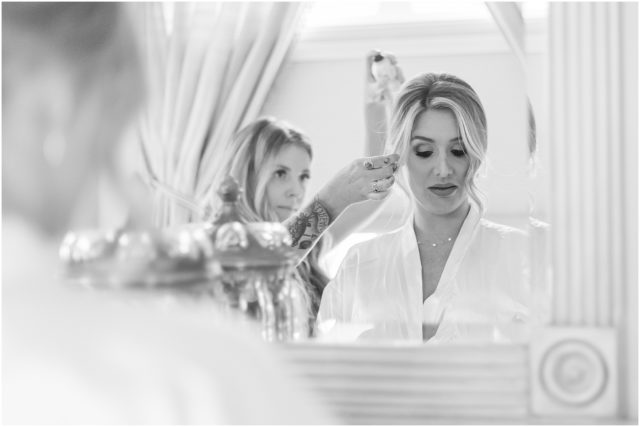 How to have a beautiful micro wedding during covid-19: bride getting hair and makeup done preceremony